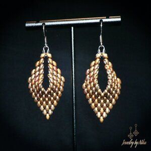 NEW Handmade Traditional Leaf Shaped Gold Rainbow Boho Chic Statement Earrings